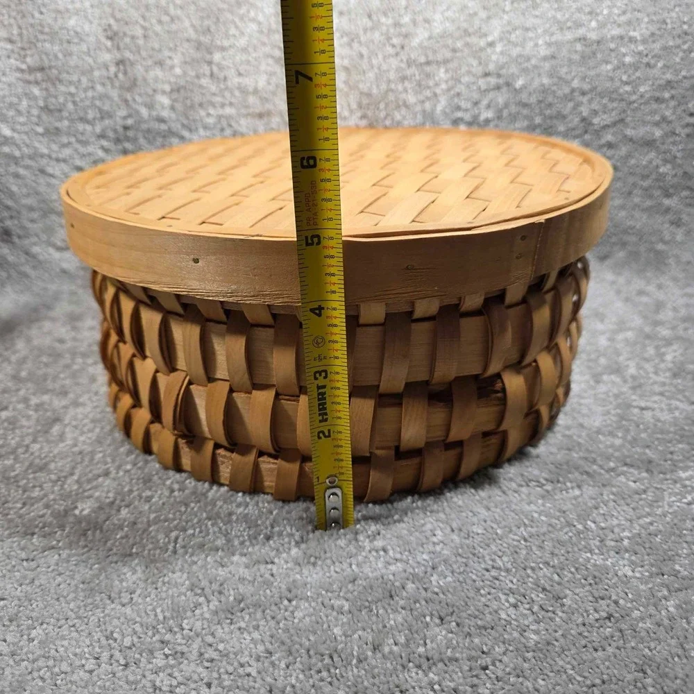 Woven Splint Baskets Natural Wood‎ Round Nesting Lidded Set of 2